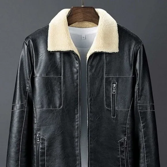 Black Mens Zip Up PU Leather Jacket - Picture 1 of 7